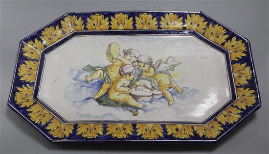An F. Blondin Nevers faience canted rectangular platter, late 19th century, width 46cm